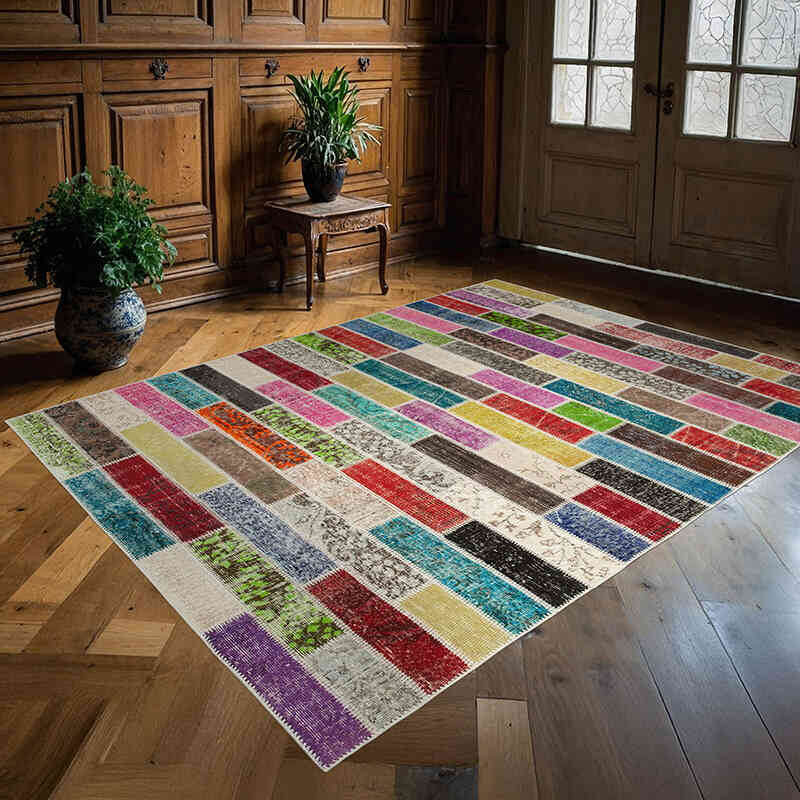 Patchwork Hand-Knotted Turkish Rug - 5' 9" x 7' 5" (69" x 89") - K0063881