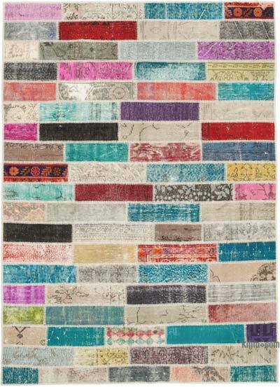 Patchwork Hand-Knotted Turkish Rug - 5' 7" x 7' 9" (67" x 93")