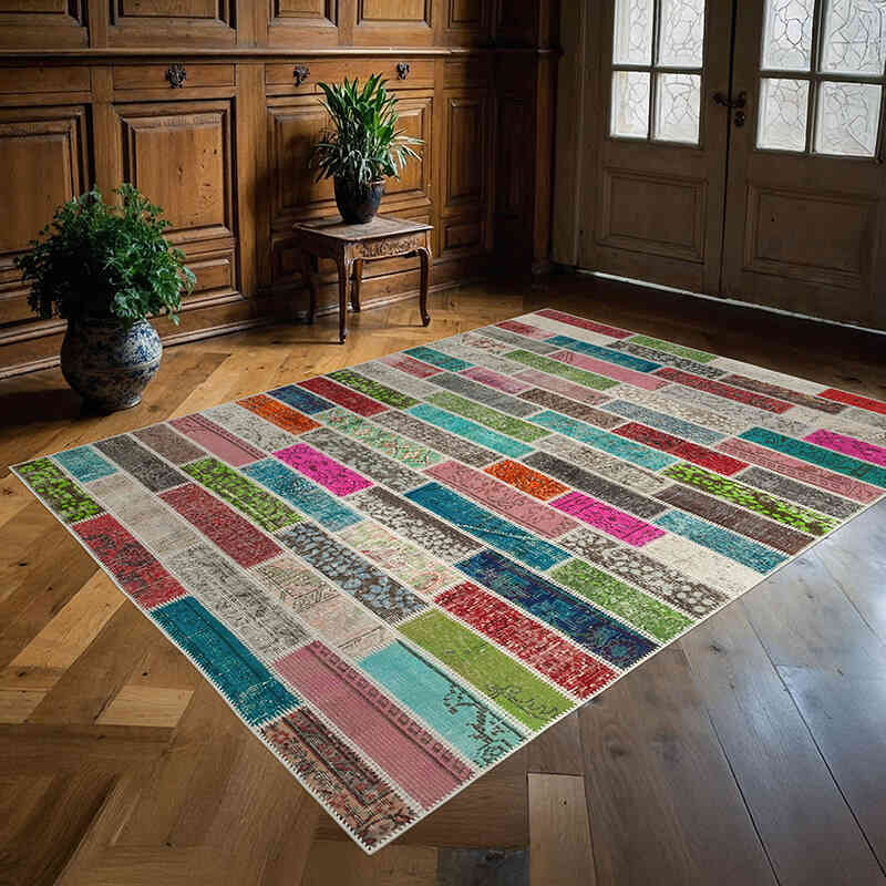 Patchwork Hand-Knotted Turkish Rug - 5' 8" x 7' 6" (68" x 90") - K0063884