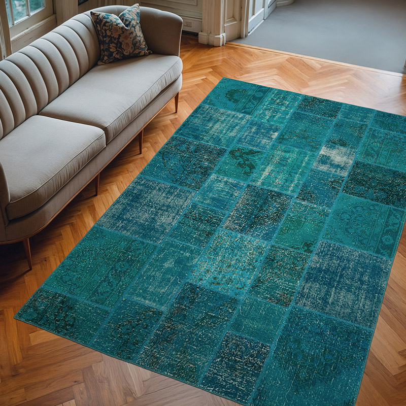Patchwork Hand-Knotted Turkish Rug - 6' 7" x 9' 9" (79" x 117") - K0063895