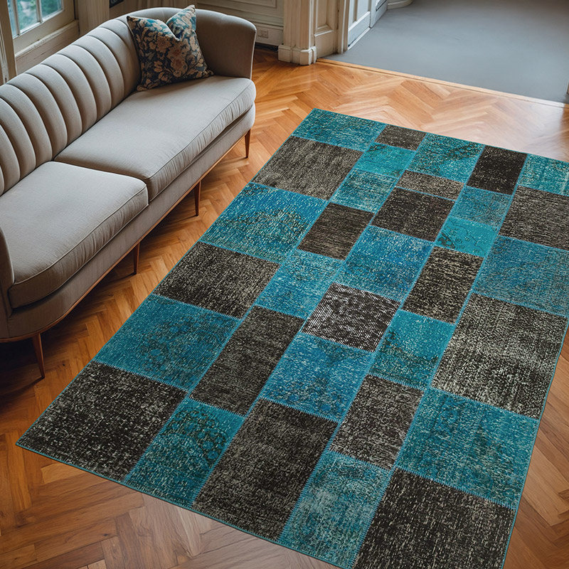 Azul Alfombra Turca de Retazos - 200 cm x 297 cm - K0063896