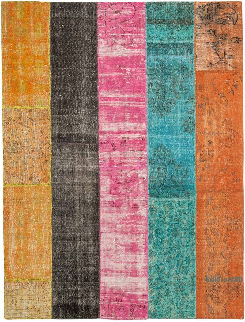 Patchwork Hand-Knotted Turkish Rug - 6' 9" x 8' 9" (81" x 105") - K0063901