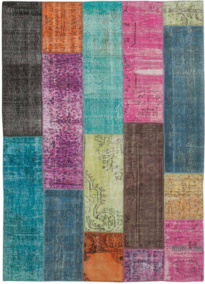 Patchwork Hand-Knotted Turkish Rug - 6' 9" x 9' 1" (81" x 109") - K0063903