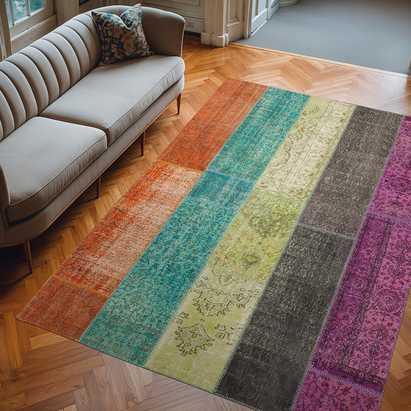Patchwork Hand-Knotted Turkish Rug - 6' 9" x 9' 6" (81" x 114") - K0063904