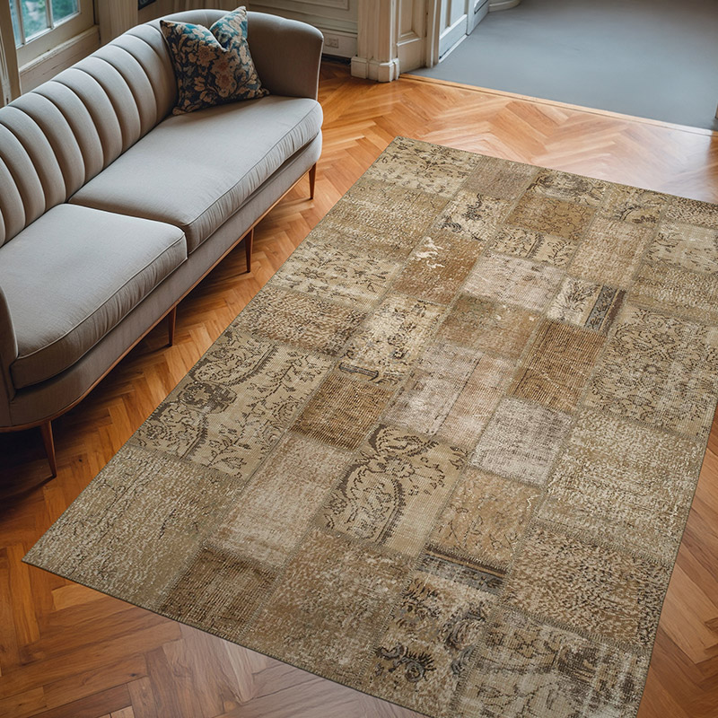 Patchwork Hand-Knotted Turkish Rug - 6' 7" x 9' 11" (79" x 119") - K0063907