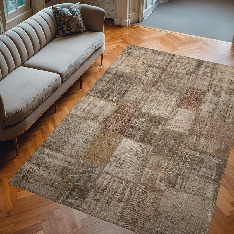 Patchwork Hand-Knotted Turkish Rug - 6' 8" x 9' 11" (80" x 119") - K0063908