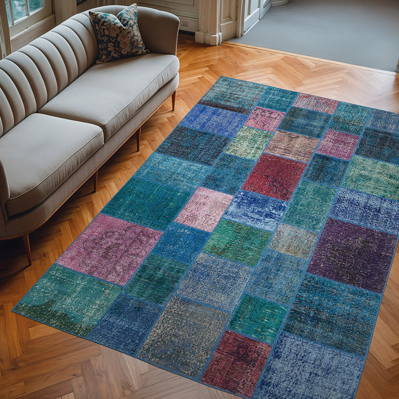 Mor Patchwork El Dokuma Halı - 202 cm x 300 cm - K0063914