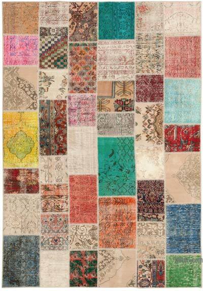 Patchwork Hand-Knotted Turkish Rug - 6' 9" x 9' 10" (81" x 118")