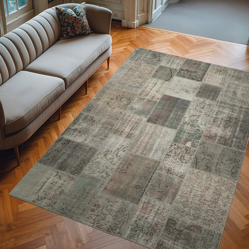 Patchwork Hand-Knotted Turkish Rug - 6' 8" x 9' 10" (80" x 118") - K0063918