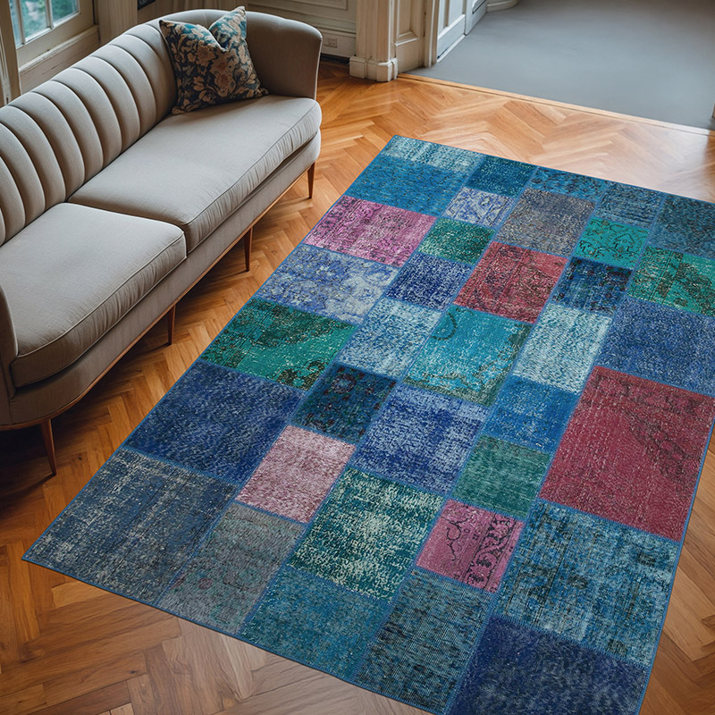 Mor Patchwork El Dokuma Halı - 203 cm x 300 cm - K0063920