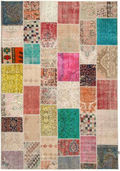 Patchwork Hand-Knotted Turkish Rug - 6' 10" x 9' 9" (82" x 117")