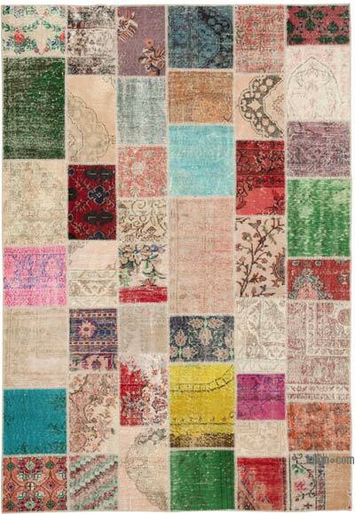 Patchwork Hand-Knotted Turkish Rug - 6' 11" x 9' 10" (83" x 118")
