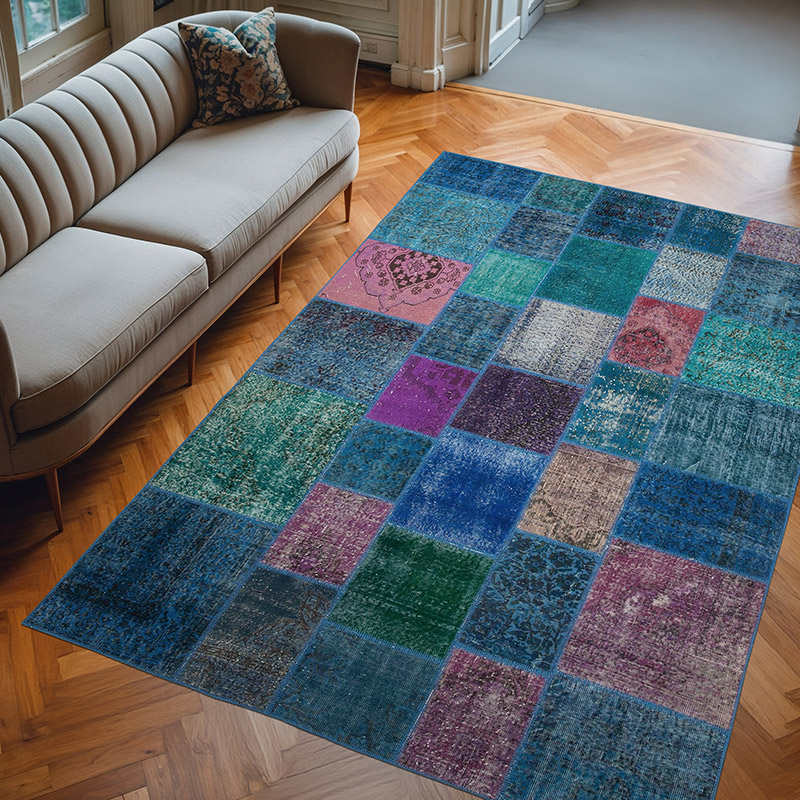 Púrpura Alfombra Turca de Retazos - 204 cm x 300 cm - K0063925