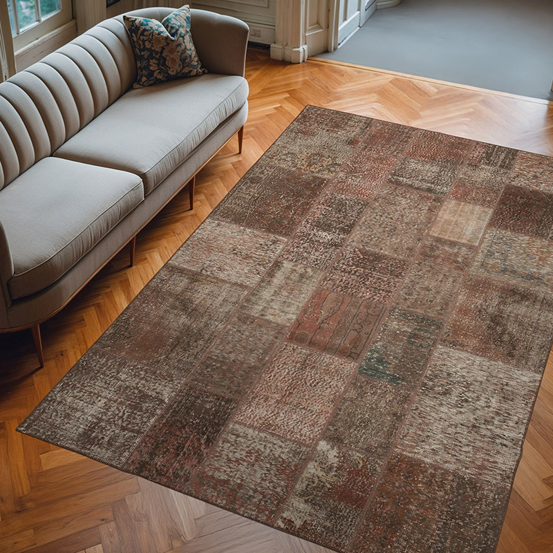 Patchwork Hand-Knotted Turkish Rug - 6' 8" x 9' 10" (80" x 118") - K0063928