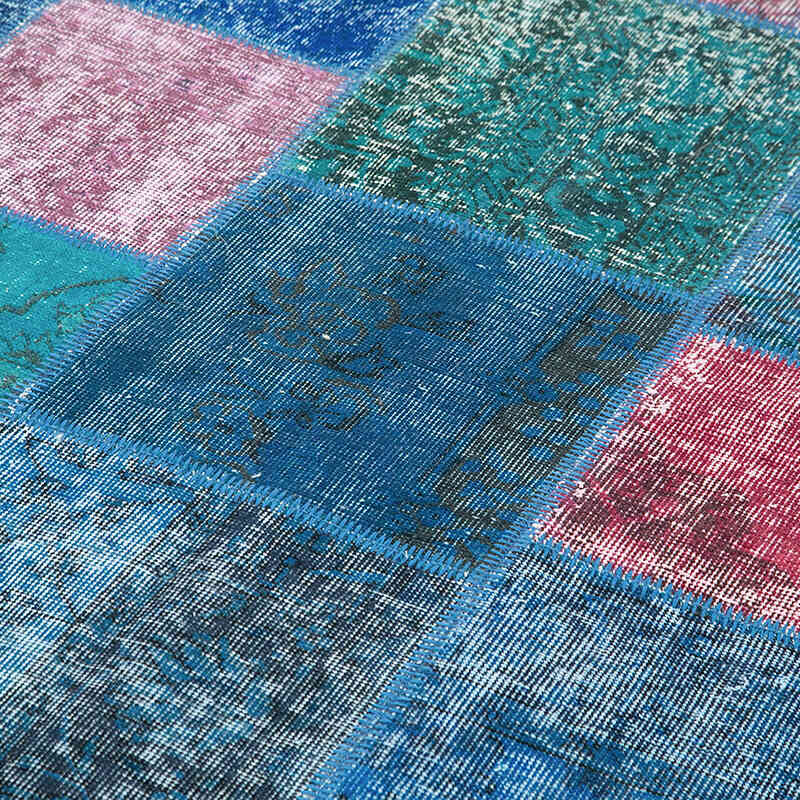 Purple Patchwork Hand-Knotted Turkish Rug - 6' 8" x 9' 10" (80" x 118") - K0063929