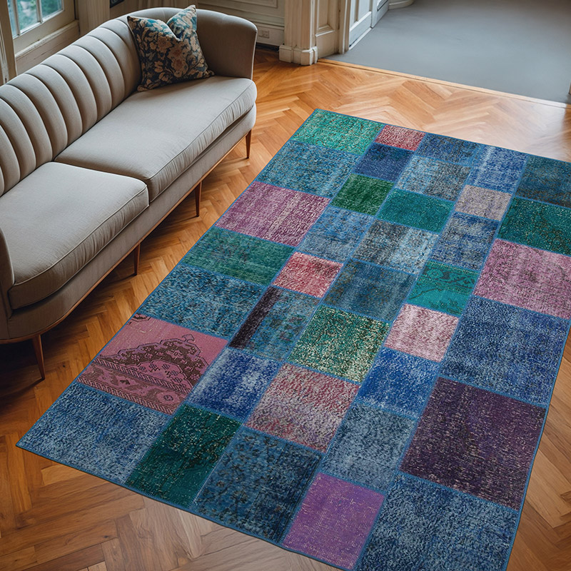Purple Patchwork Hand-Knotted Turkish Rug - 6' 8" x 9' 10" (80" x 118") - K0063929