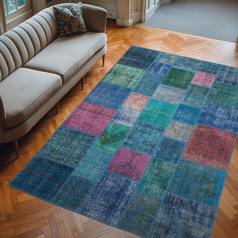 Mor Patchwork El Dokuma Halı - 205 cm x 300 cm - K0063933