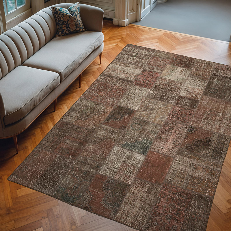 Patchwork Hand-Knotted Turkish Rug - 6' 7" x 9' 9" (79" x 117") - K0063934