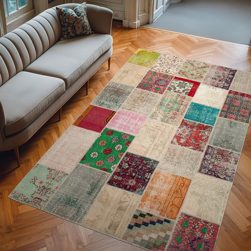Patchwork El Dokuma Halı - 198 cm x 305 cm - K0063940
