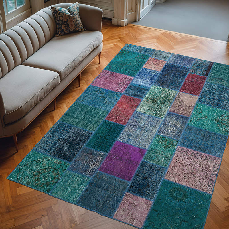 Púrpura Alfombra Turca de Retazos - 200 cm x 295 cm - K0063941