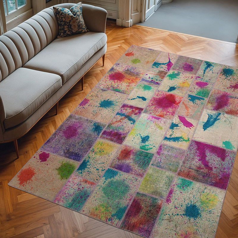 Purple Patchwork Hand-Knotted Turkish Rug - 6' 8" x 9' 9" (80" x 117") - K0063947