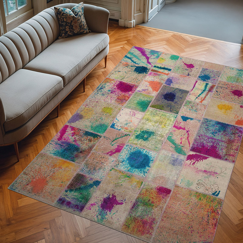 Mor Patchwork El Dokuma Halı - 206 cm x 305 cm - K0063948