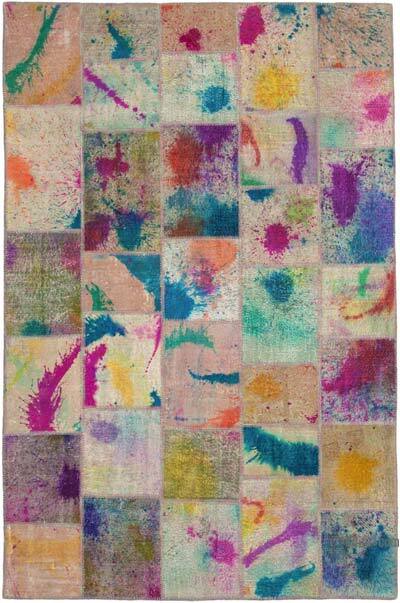 Patchwork Hand-Knotted Turkish Rug - 6' 7" x 9' 9" (79" x 117")