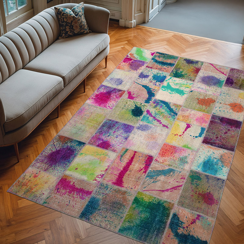 Patchwork Hand-Knotted Turkish Rug - 6' 6" x 9' 11" (78" x 119") - K0063953