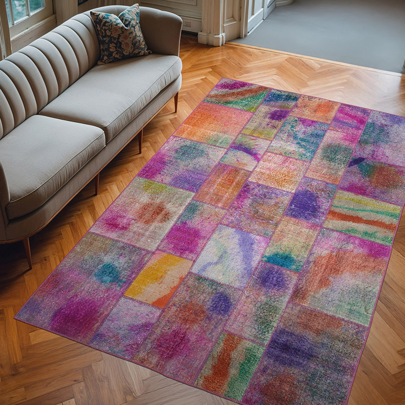 Patchwork Hand-Knotted Turkish Rug - 6' 7" x 9' 10" (79" x 118") - K0063957