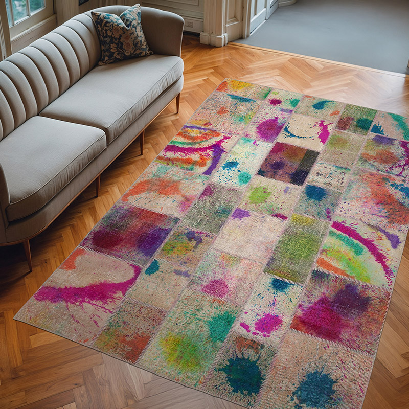 Patchwork Hand-Knotted Turkish Rug - 6' 8" x 9' 11" (80" x 119") - K0063971
