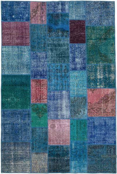 Mavi-Yeşil Patchwork El Dokuma Halı - 202 cm x 300 cm