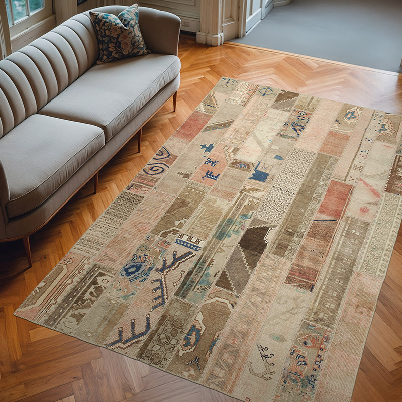 Patchwork Hand-Knotted Turkish Rug - 6' 7" x 9' 10" (79" x 118") - K0063973