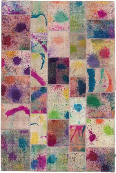 Patchwork Hand-Knotted Turkish Rug - 6' 9" x 9' 11" (81" x 119")