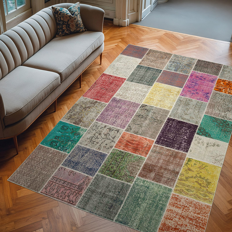 Patchwork Hand-Knotted Turkish Rug - 6' 8" x 9' 11" (80" x 119") - K0063992