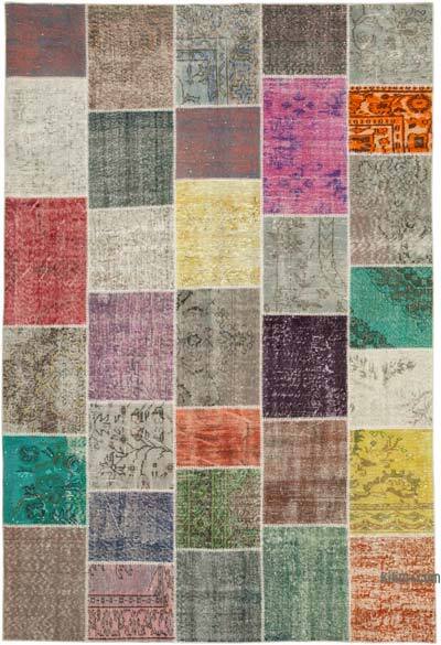 Patchwork Hand-Knotted Turkish Rug - 6' 8" x 9' 11" (80" x 119")