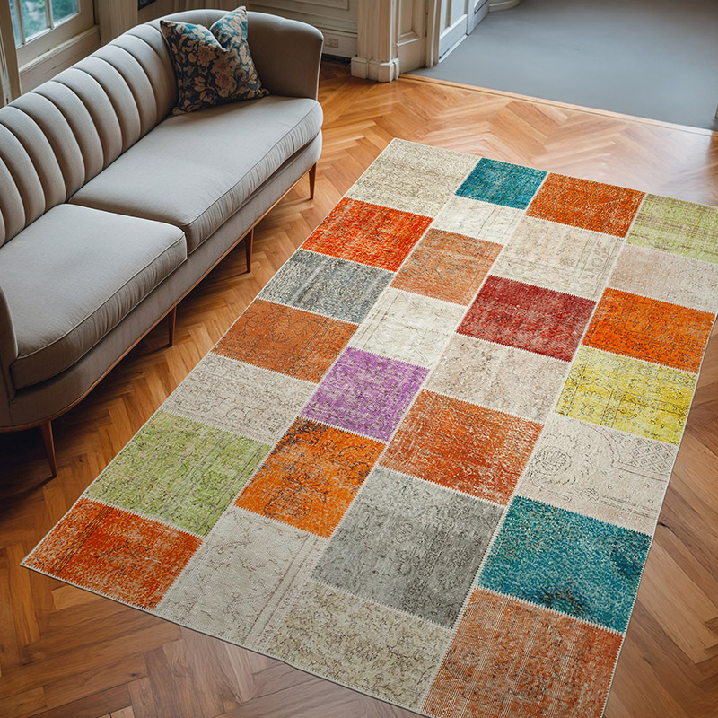 Patchwork Hand-Knotted Turkish Rug - 6' 4" x 9' 10" (76" x 118") - K0064002