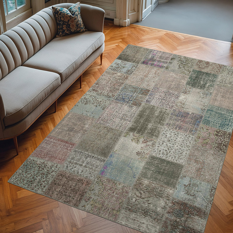 Mavi Patchwork El Dokuma Halı - 205 cm x 300 cm - K0064024