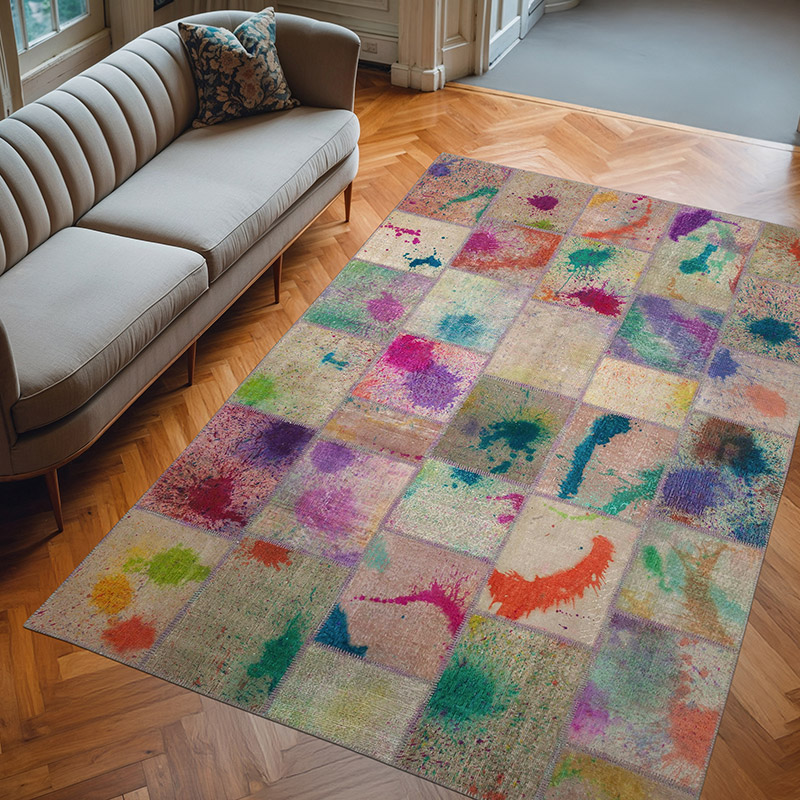 Patchwork Hand-Knotted Turkish Rug - 6' 7" x 9' 11" (79" x 119") - K0064039