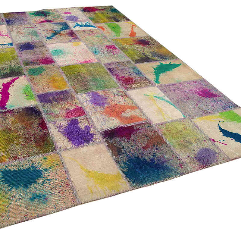 Patchwork Hand-Knotted Turkish Rug - 6' 8" x 10' 1" (80" x 121") - K0064043