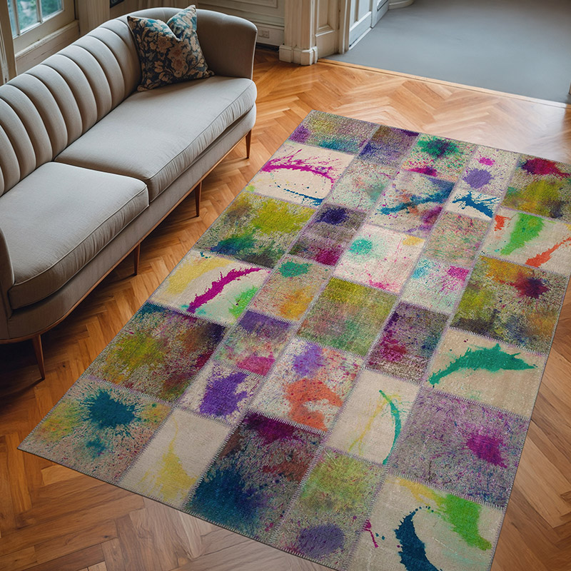 Patchwork Hand-Knotted Turkish Rug - 6' 8" x 10' 1" (80" x 121") - K0064043