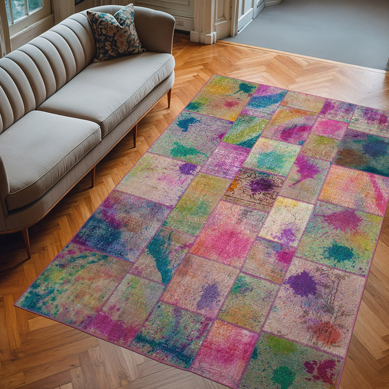 Patchwork Hand-Knotted Turkish Rug - 6' 6" x 9' 10" (78" x 118") - K0064045