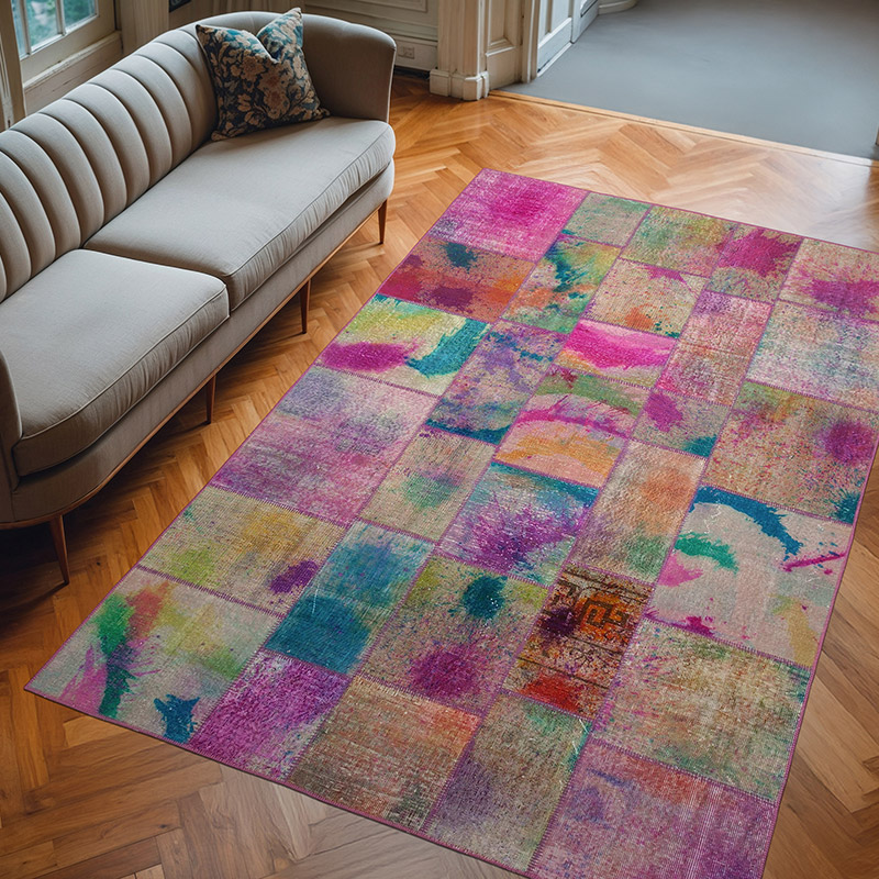 Patchwork Hand-Knotted Turkish Rug - 6' 6" x 9' 9" (78" x 117") - K0064048