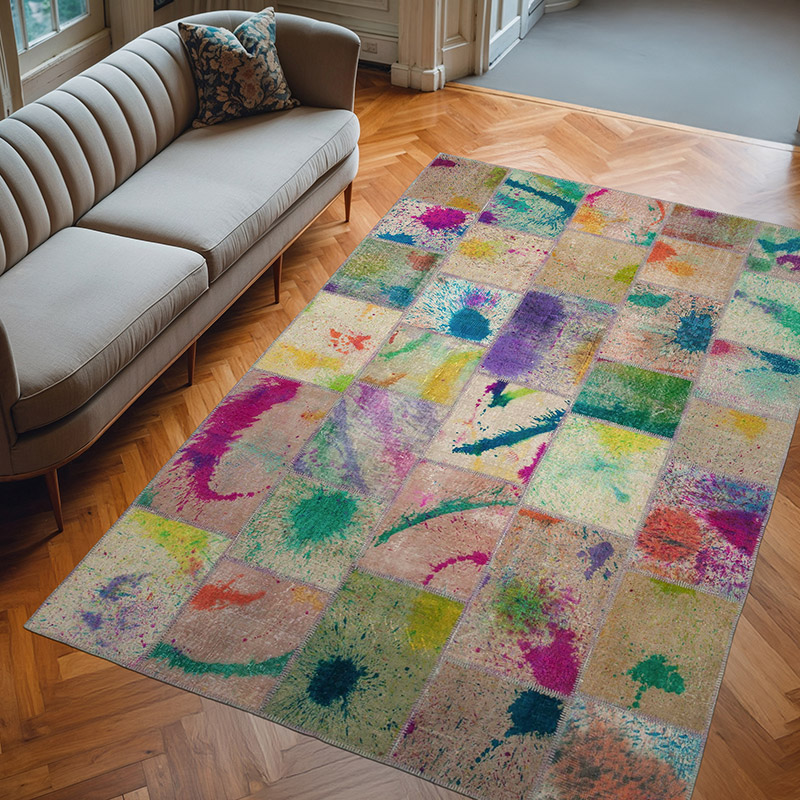 Patchwork Hand-Knotted Turkish Rug - 6' 7" x 9' 11" (79" x 119") - K0064053