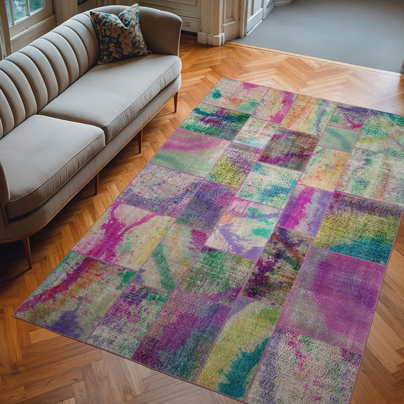 Patchwork Hand-Knotted Turkish Rug - 6' 6" x 9' 10" (78" x 118") - K0064057