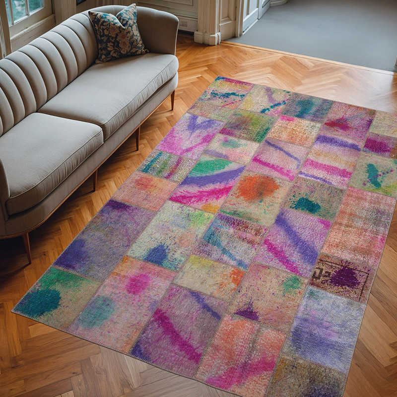 Patchwork Hand-Knotted Turkish Rug - 6' 6" x 9' 11" (78" x 119") - K0064060