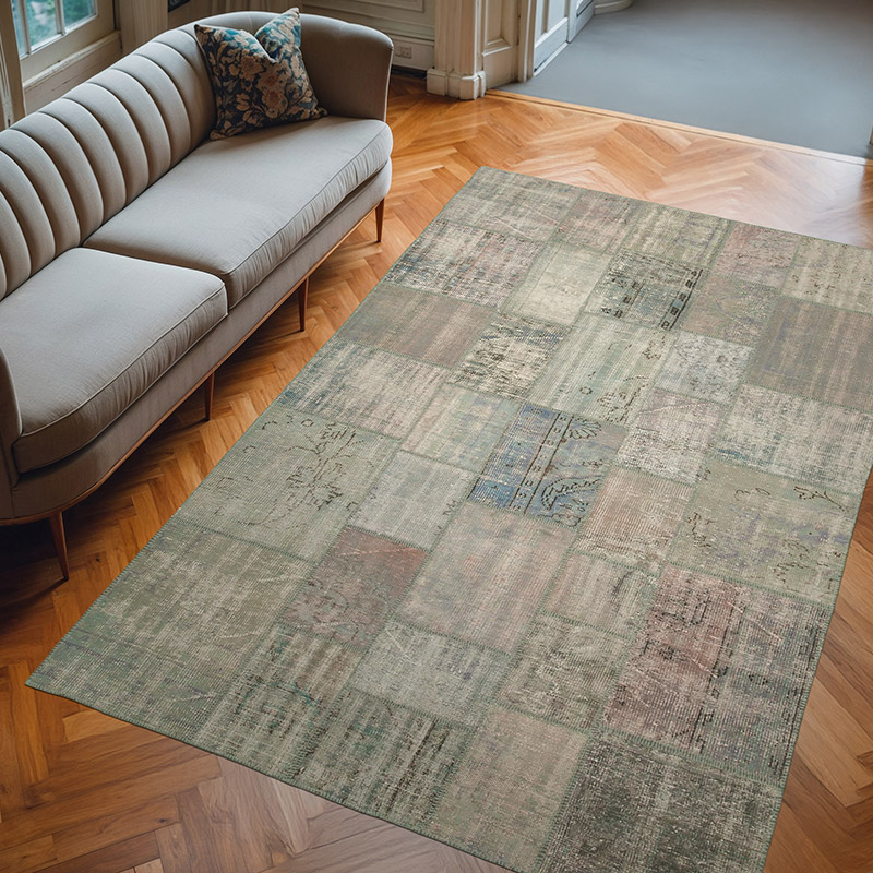 Patchwork Hand-Knotted Turkish Rug - 6' 8" x 10'  (80" x 120") - K0064066