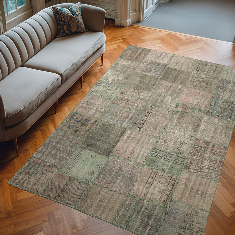 Patchwork Hand-Knotted Turkish Rug - 6' 6" x 9' 9" (78" x 117") - K0064070