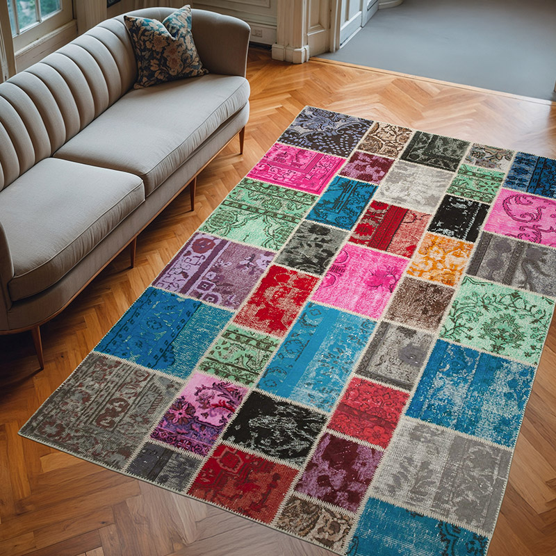 Patchwork Hand-Knotted Turkish Rug - 6' 9" x 10'  (81" x 120") - K0064075