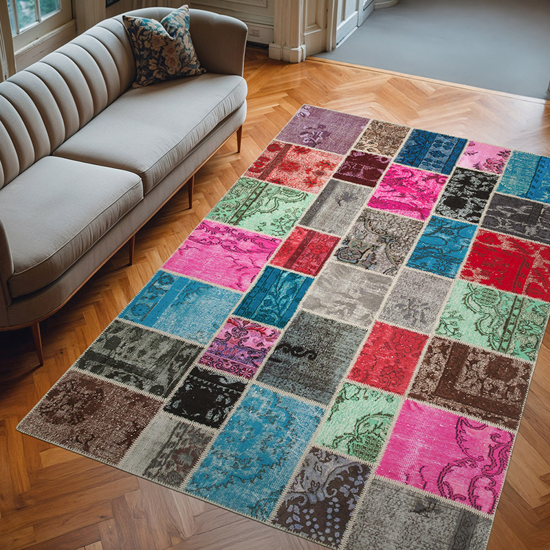 Patchwork Hand-Knotted Turkish Rug - 6' 9" x 10'  (81" x 120") - K0064080