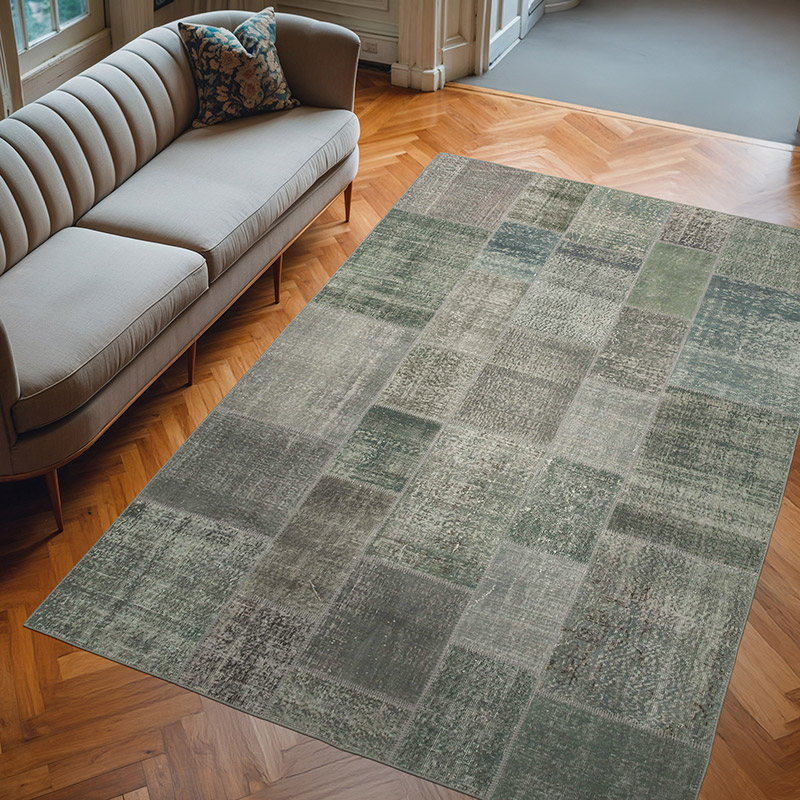 Patchwork Hand-Knotted Turkish Rug - 6' 7" x 9' 10" (79" x 118") - K0064083